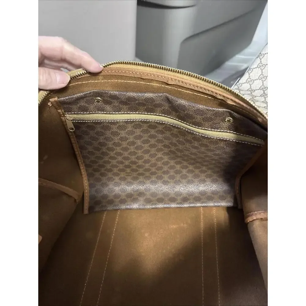 Vintage 90's CELINE Travel Boston Bag Macadam Brown Beige PVC Leather Excellent - Picture 14 of 16